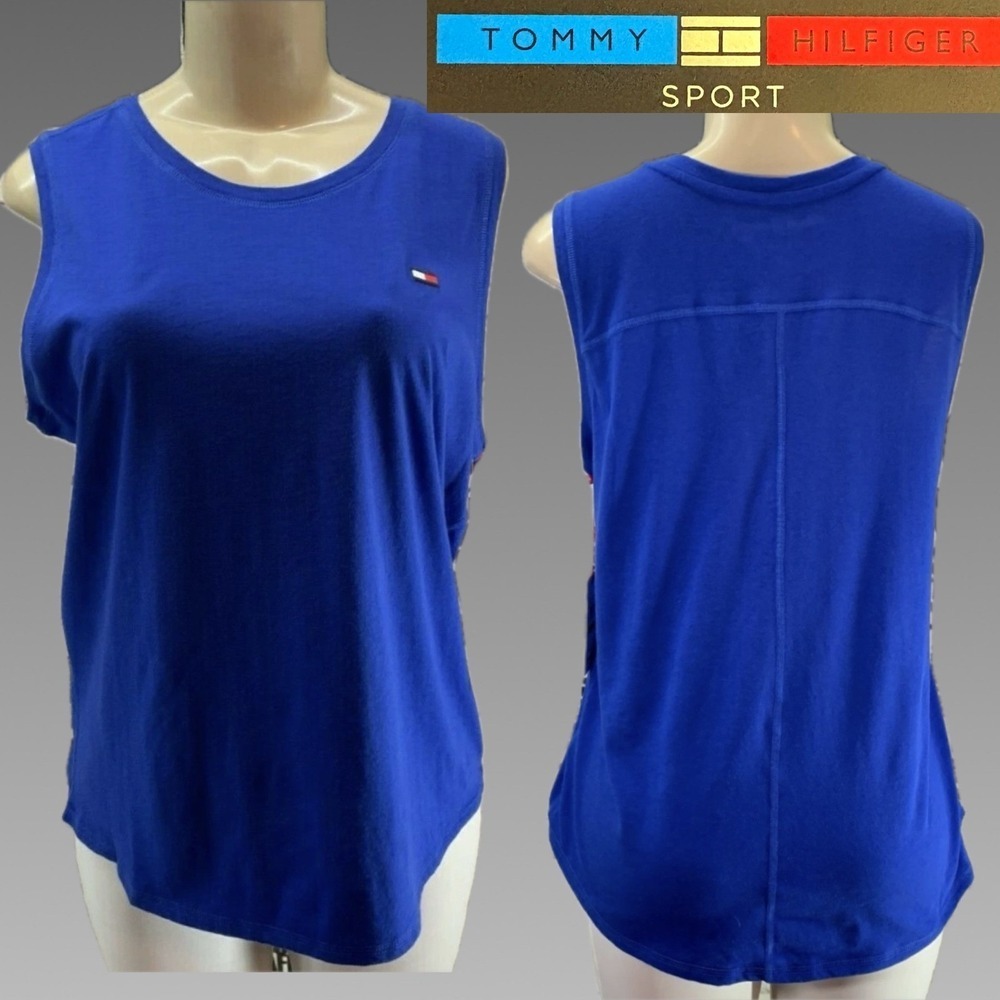 Tommy Hilfiger L Women's Lapis Blue Crew Neckline Logo Flag Sleeveless Tank Top